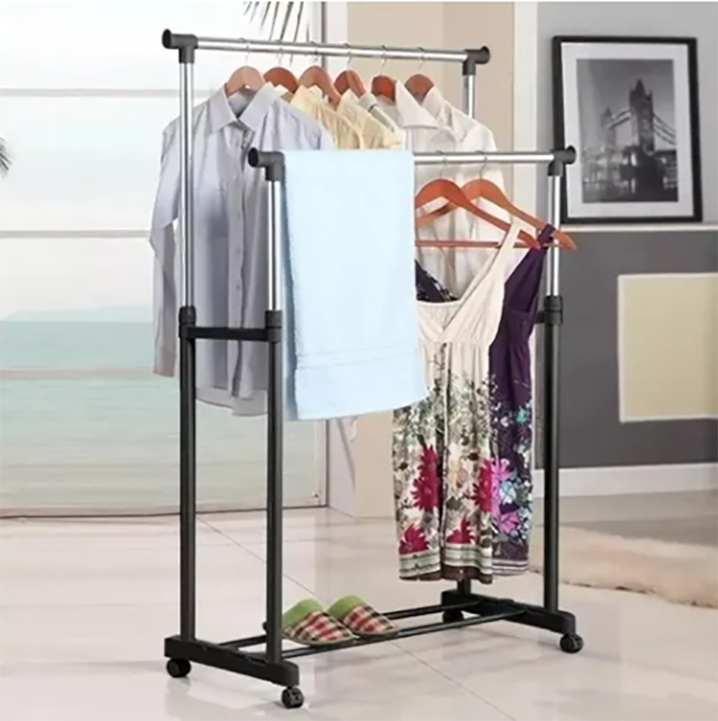 Closet organizador y tendedero doble de acero inoxidable con ruedas, 145x75x42 cm, para ropa