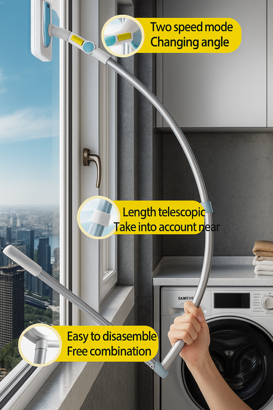 Limpiador de Ventanas Extensible 2 en 1 con Mango Retráctil y Cabezal Giratorio 360°