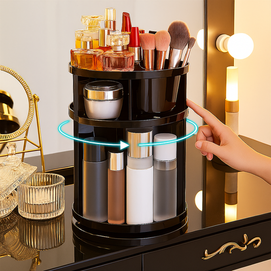 Organizador giratorio de cosméticos de plástico con compartimentos múltiples, colores surtidos