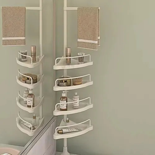 Organizador de regadera impermeable con estantes ajustables y ganchos, ideal para baño moderno en México