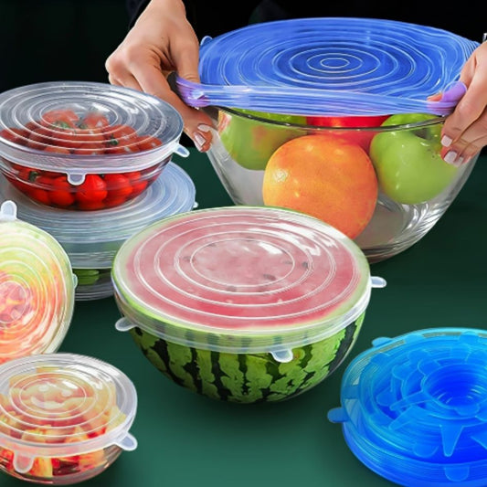 Set de 6 tapas de silicona reutilizables en varios tamaños y colores para cocina